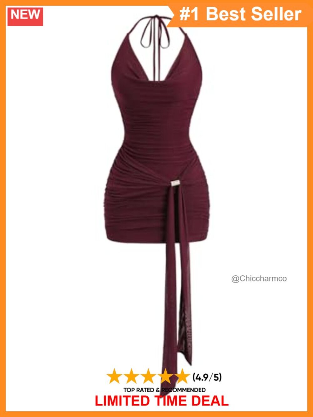 Halter Neck Ruched Tie Front Mini Dress Sleeveless Bodycon Party